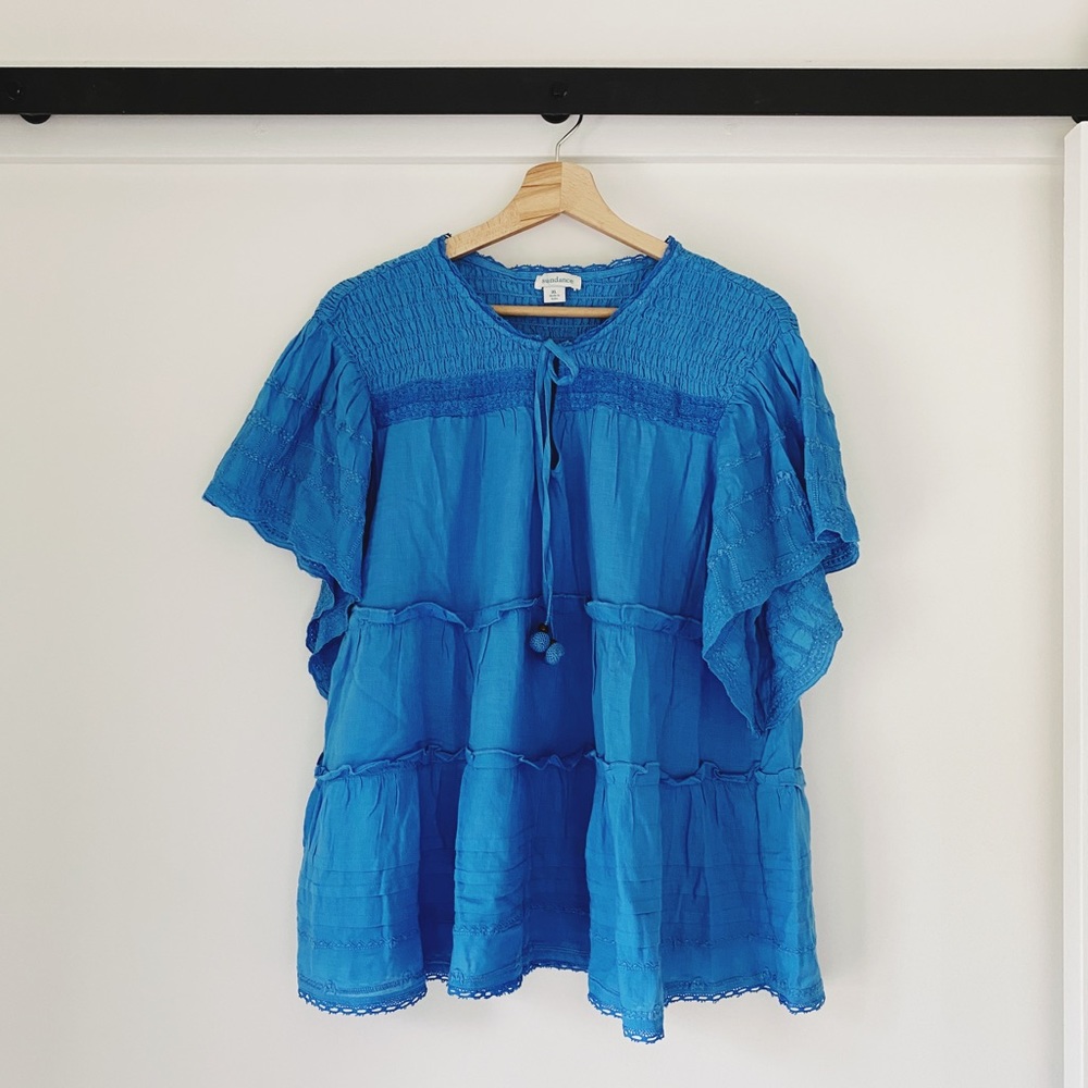 Sundance Blue Eyelet Peasant Blouse